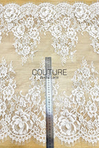 Lace Trim: Ivory Ornate Floral Scrollwork with Scalloped Edge and Eyelash Fringe, 3 Meters