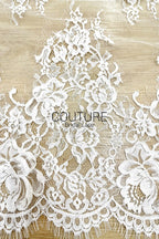 Lace Trim: Ivory Ornate Floral Scrollwork with Scalloped Edge and Eyelash Fringe, 3 Meters