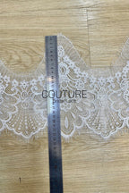 Lace Trim: White Intricate Floral Scrollwork with Scalloped Eyelash Fringe Border, 3 Meters