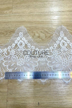 Lace Trim: White Intricate Floral Scrollwork with Scalloped Eyelash Fringe Border, 3 Meters