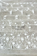 Floral Lace: Ivory Three-Dimensional Floral Appliqué with Scalloped Embroidered Leaf and Vine Border, 1 Meter