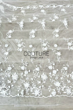 Floral Lace: Ivory Three-Dimensional Floral Appliqué with Scalloped Embroidered Leaf and Vine Border, 1 Meter
