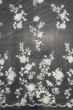 Floral Lace: Ivory Three-Dimensional Floral Appliqué with Scalloped Embroidered Leaf and Vine Border, 1 Meter