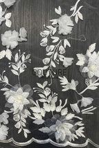 Floral Lace: Ivory Three-Dimensional Floral Appliqué with Scalloped Embroidered Leaf and Vine Border, 1 Meter