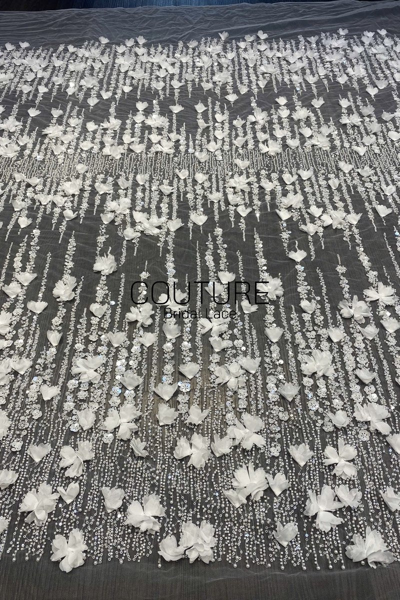 Beadings Lace: 3D Floral Beaded Embellishment, 1 Meter