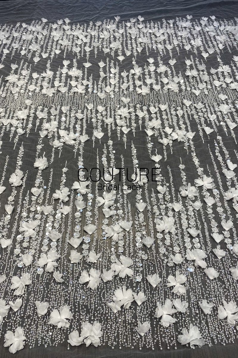 Beadings Lace: 3D Floral Beaded Embellishment, 1 Meter