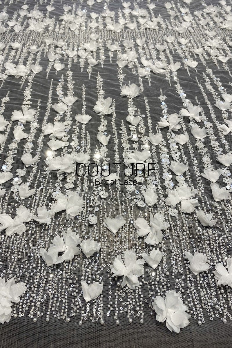 Beadings Lace: 3D Floral Beaded Embellishment, 1 Meter