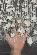 Beadings Lace: 3D Floral Beaded Embellishment, 1 Meter