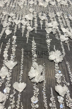Beadings Lace: 3D Floral Beaded Embellishment, 1 Meter