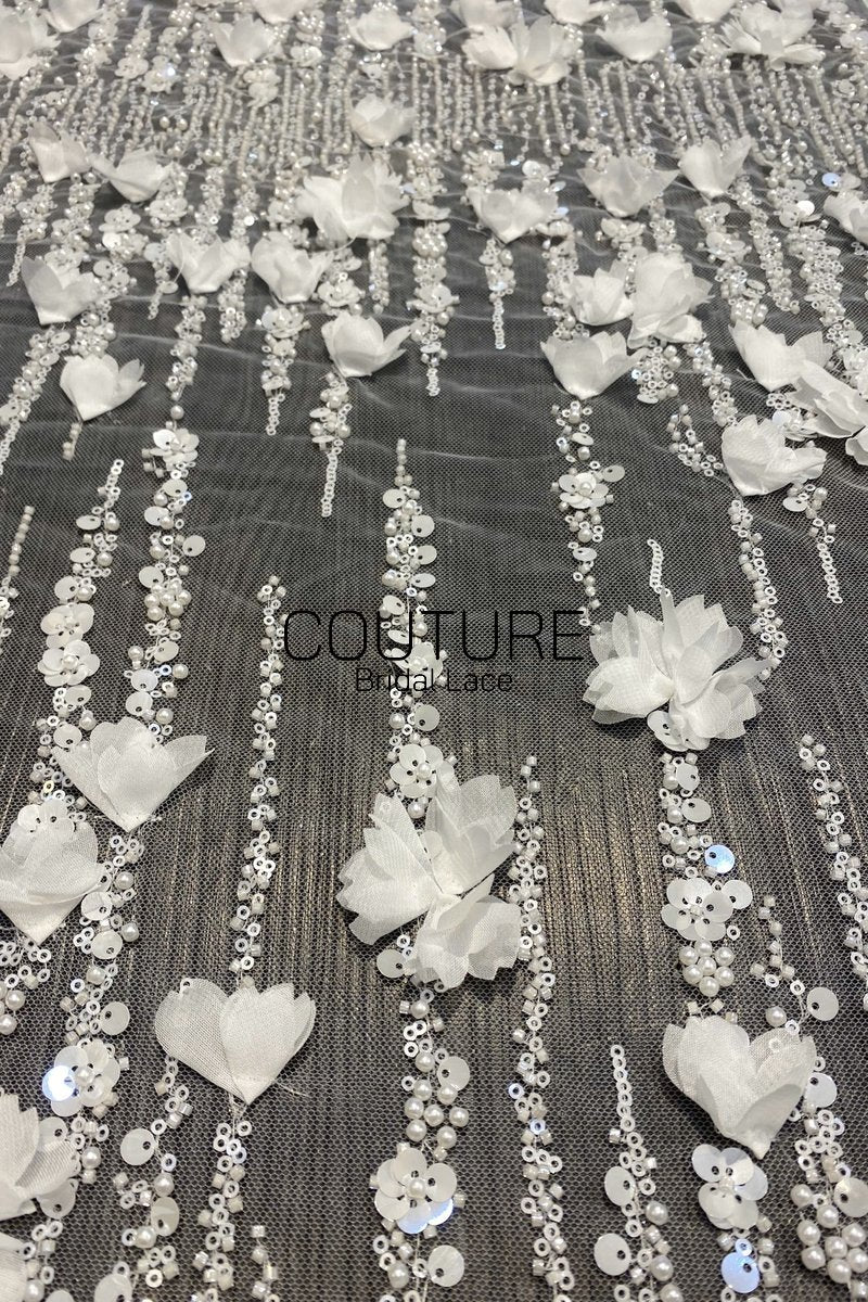 Beadings Lace: 3D Floral Beaded Embellishment, 1 Meter
