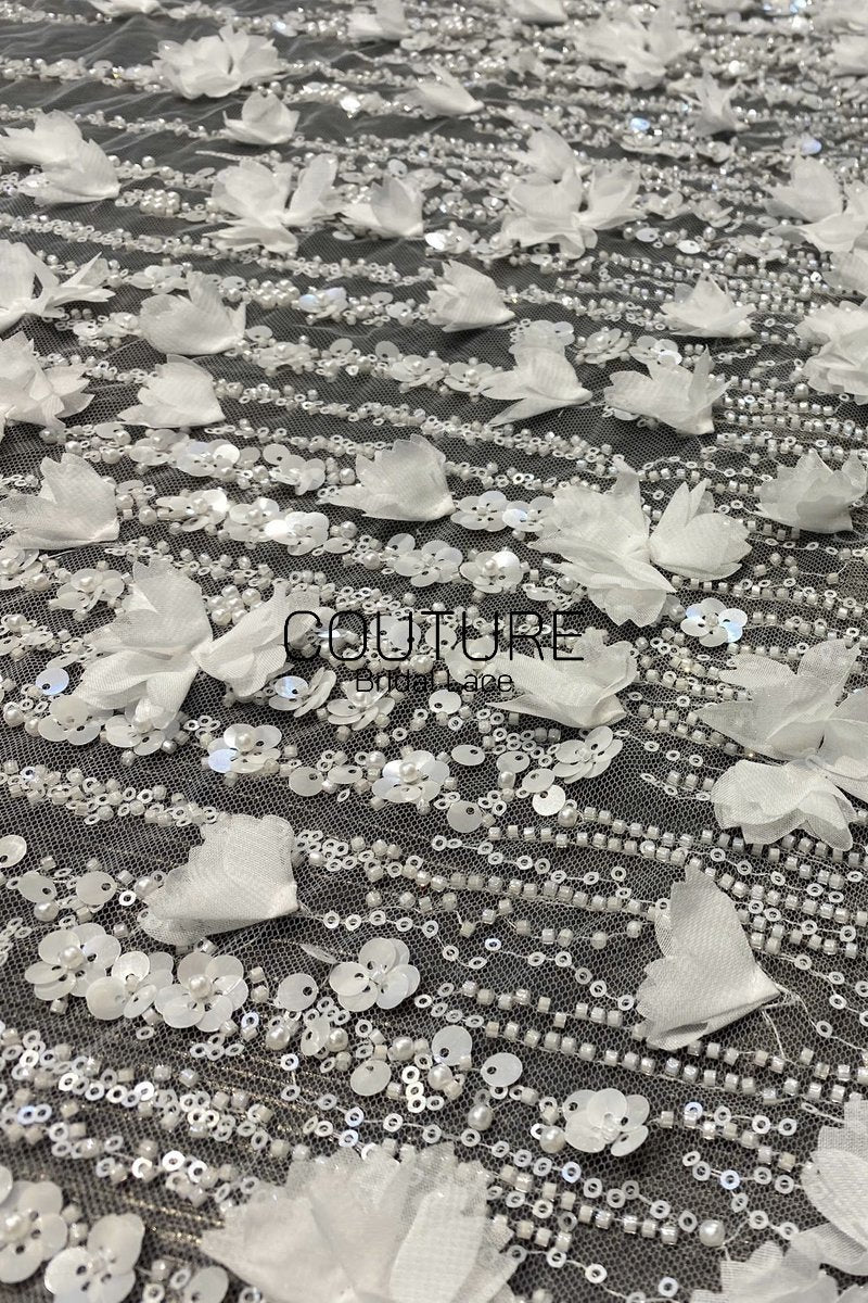 Beadings Lace: 3D Floral Beaded Embellishment, 1 Meter