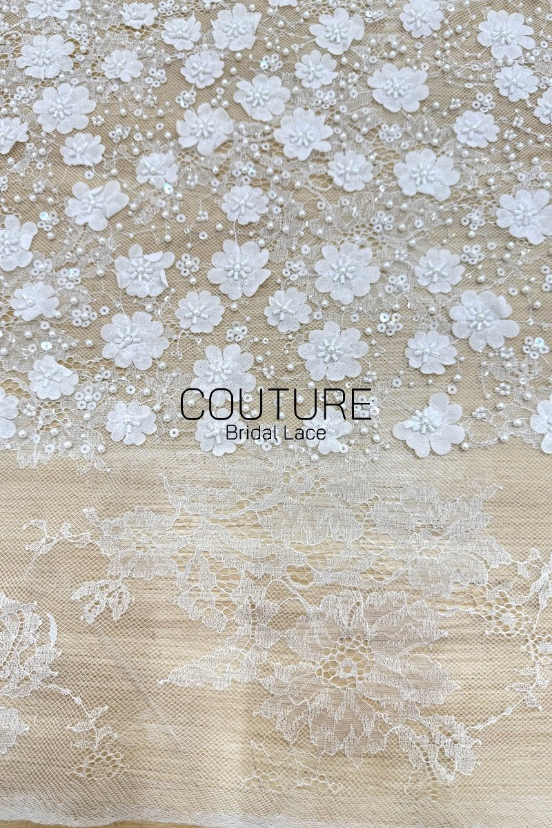 Beadings Lace: 3D Floral Beaded Trim, 1 Meter