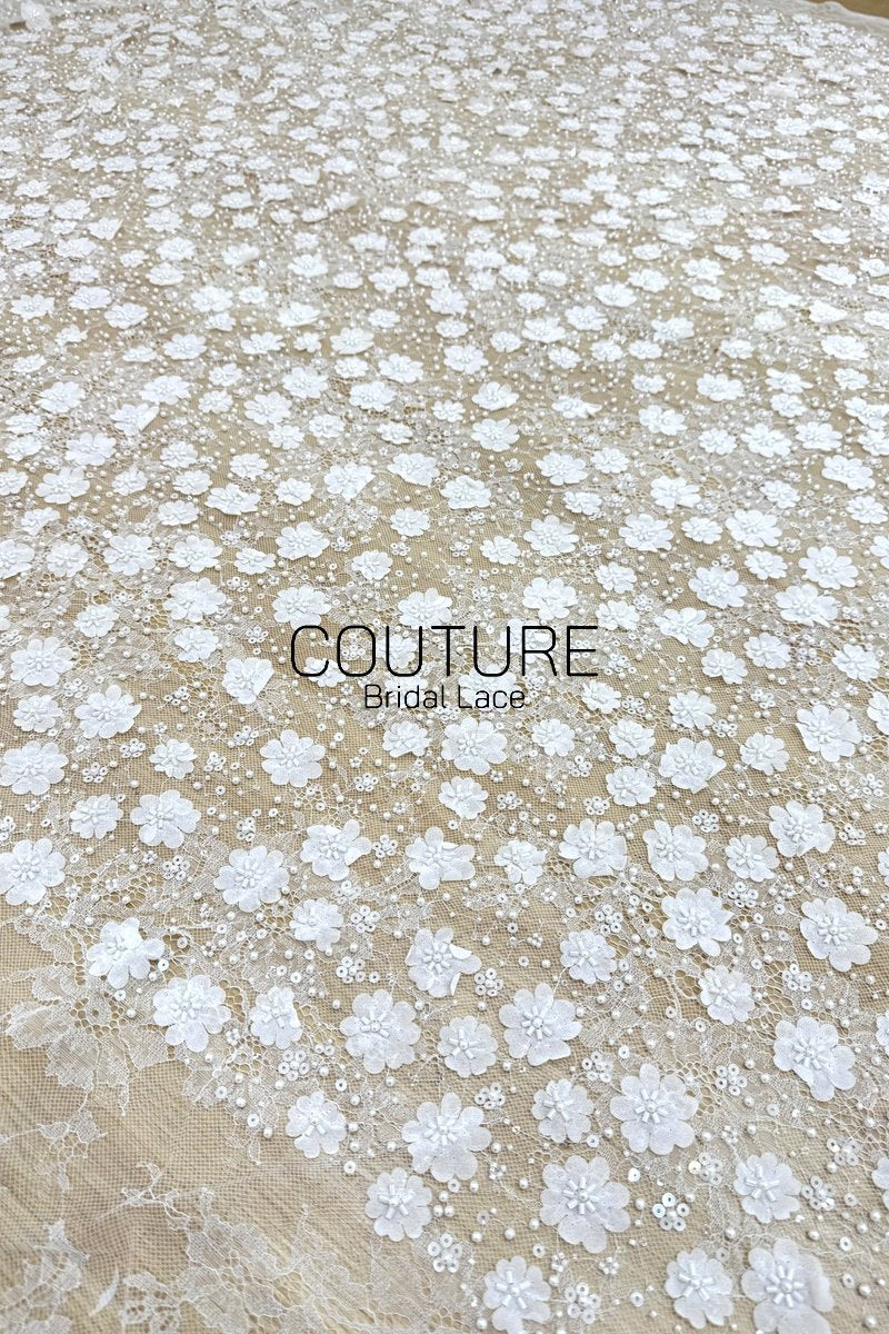 Beadings Lace: 3D Floral Beaded Trim, 1 Meter