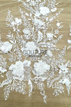 Beadings Lace: 3D Floral Beaded Applique, 1 Meter