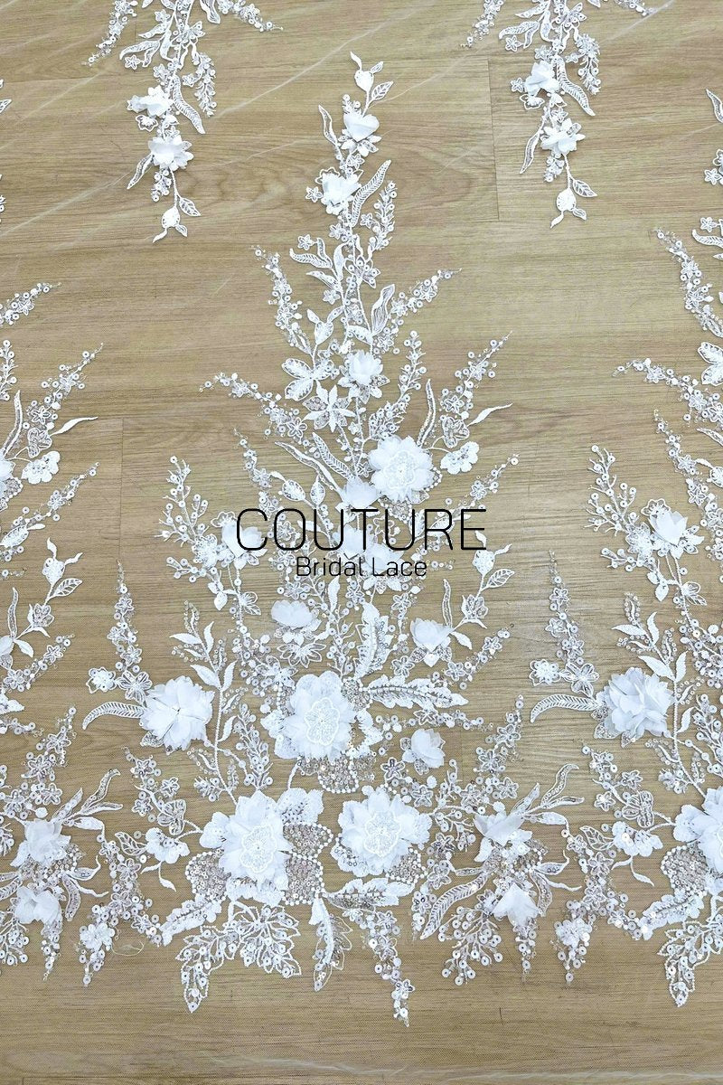 Beadings Lace: 3D Floral Beaded Applique, 1 Meter