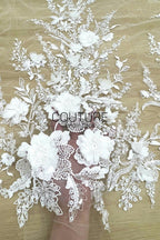 Beadings Lace: 3D Floral Beaded Applique, 1 Meter