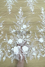 Beadings Lace: 3D Floral Beaded Applique, 1 Meter