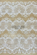 Beadings Lace: Ivory Ornate Floral Scrollwork with Scalloped Beaded Floral Edge Border, 3 Meters