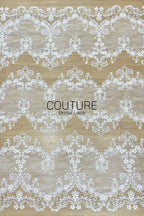 Beadings Lace: Ivory Ornate Floral Scrollwork with Scalloped Beaded Floral Edge Border, 3 Meters