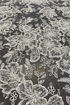 Beadings Lace: Ivory Ornate Floral Scrollwork with Scalloped Beaded Floral Edge Detail, 3 Meters