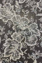 Beadings Lace: Ivory Ornate Floral Scrollwork with Scalloped Beaded Floral Edge Detail, 3 Meters