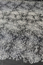 Beadings Lace: Ivory Ornate Floral Scrollwork with Scalloped Beaded Floral Edge Detail, 3 Meters