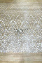 Beadings Lace: White Geometric Diamond Floral Lattice with Ornate Scalloped Floral Border Edge, 3 Meters