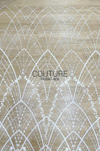Beadings Lace: White Geometric Diamond Floral Lattice with Ornate Scalloped Floral Border Edge, 3 Meters