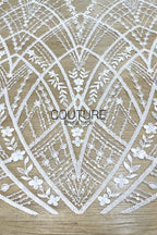 Beadings Lace: White Geometric Diamond Floral Lattice with Ornate Scalloped Floral Border Edge, 3 Meters