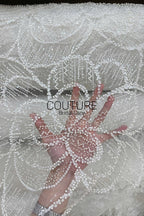 Floral Lace: Ivory Oversized Dahlia Medallion with Pearl and Seed Bead Allover Pattern, 3 Meters