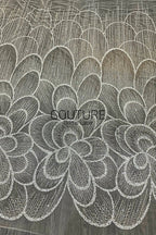 Floral Lace: Ivory Oversized Dahlia Medallion with Pearl and Seed Bead Allover Pattern, 3 Meters