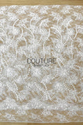 Beadings Lace: Ivory White Botanical Floral Vine with Densely Beaded Scalloped Floral Edge, 3 Meters