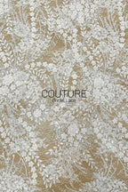 Beadings Lace: Ivory White Botanical Floral Vine with Densely Beaded Scalloped Floral Edge, 3 Meters