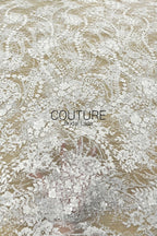 Beadings Lace: Ivory White Botanical Floral Vine with Densely Beaded Scalloped Floral Edge, 3 Meters