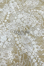 Beadings Lace: Ivory White Botanical Floral Vine with Densely Beaded Scalloped Floral Edge, 3 Meters