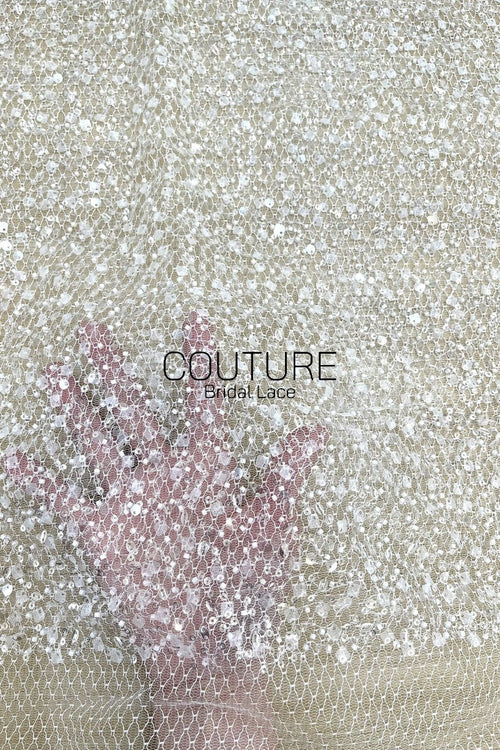 Beadings Lace: Ivory Delicate Allover Floral Scatter with Subtle Scalloped Lace Edge Border, 3 Meters