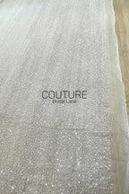 Beadings Lace: Ivory Delicate Allover Floral Scatter with Subtle Scalloped Lace Edge Border, 3 Meters
