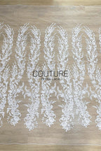 Beadings Lace: Ivory Ornate Floral Scrollwork with Scalloped Floral Medallion Edge, 3 Meters