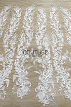 Beadings Lace: Ivory Ornate Floral Scrollwork with Scalloped Floral Medallion Edge, 3 Meters
