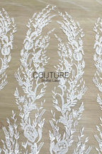 Beadings Lace: Ivory Ornate Floral Scrollwork with Scalloped Floral Medallion Edge, 3 Meters