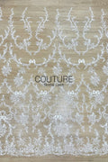Beadings Lace: White Ornate Floral Medallion with Delicate Scalloped Floral Border Edge, 3 Meters