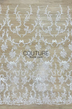 Beadings Lace: White Ornate Floral Medallion with Delicate Scalloped Floral Border Edge, 3 Meters