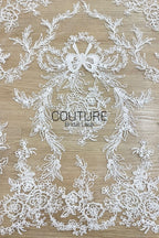 Beadings Lace: White Ornate Floral Medallion with Delicate Scalloped Floral Border Edge, 3 Meters