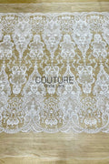Beadings Lace: Ivory Ornate Baroque Floral Scrollwork with Densely Beaded Scalloped Floral Edge, 3 Meters