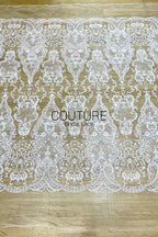 Beadings Lace: Ivory Ornate Baroque Floral Scrollwork with Densely Beaded Scalloped Floral Edge, 3 Meters