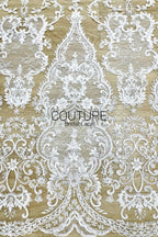 Beadings Lace: Ivory Ornate Baroque Floral Scrollwork with Densely Beaded Scalloped Floral Edge, 3 Meters