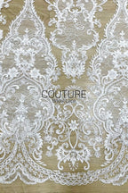 Beadings Lace: Ivory Ornate Baroque Floral Scrollwork with Densely Beaded Scalloped Floral Edge, 3 Meters