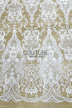 Beadings Lace: Ivory Ornate Baroque Floral Scrollwork with Densely Beaded Scalloped Floral Edge, 3 Meters