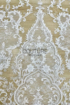 Beadings Lace: Ivory Ornate Baroque Floral Scrollwork with Densely Beaded Scalloped Floral Edge, 3 Meters