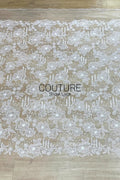 Beadings Lace: Ivory Floral Lace Appliqués with Densely Beaded Pearl Embellished Floral Edge, 3 Meters